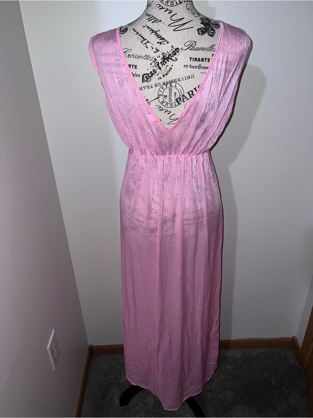 Vintage Pink Sheer Lace Maxi Nightgown Made in USA Large - Picture 6 of 10